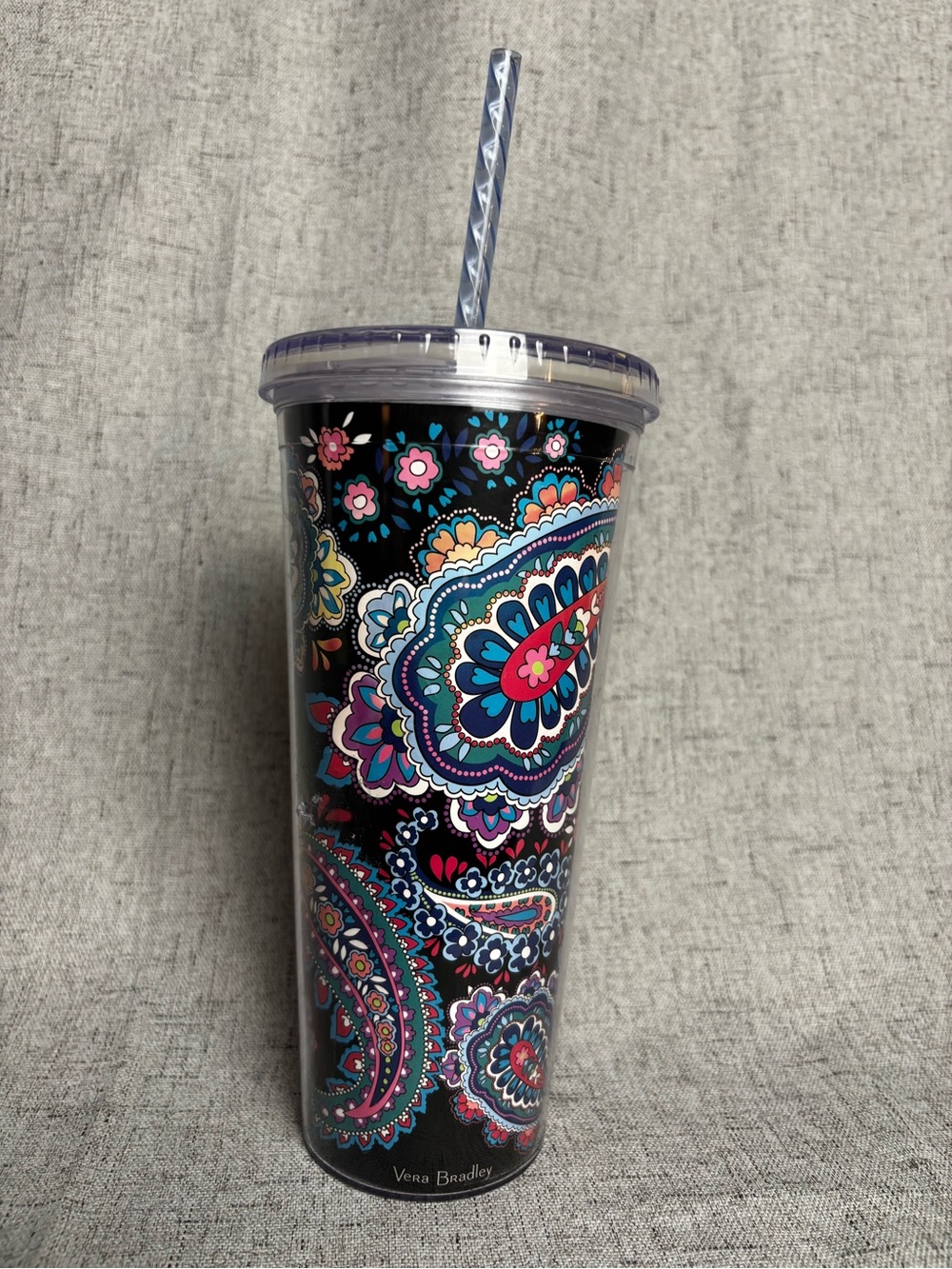 Vera Bradley Black Paisley Floral Insulated Tumbler with Straw